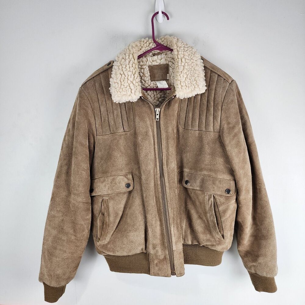 Vintage Leather Shell Sherpa Lined Trucker Jacket Mens L